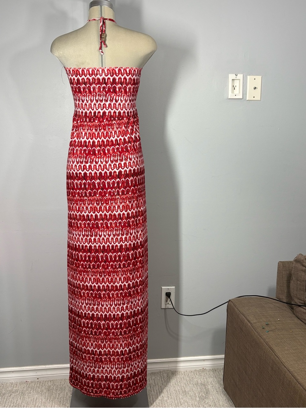 Red Printed Halter Maxi Dress - Picture 8 of 15